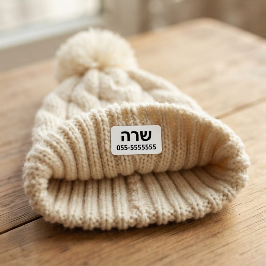 תווית שם על כובע של ילדה