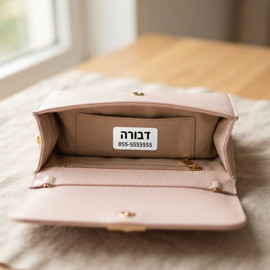 תווית שם על ארנק ורוד לאישה